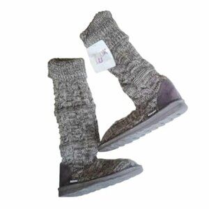 Muk Luks Tall Sweater Knit Shelly Boots Cuffed Cable Knit Slouchy Sz 10 Gray